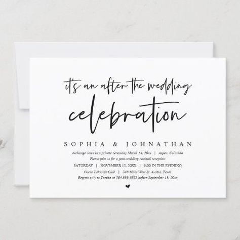 After Wedding Invitations, Wedding Celebration Invitation, Casual Wedding Invitations, Elopement Party, Modern Elopement, Elopement Invitation, Cocktail Wedding Reception, Elopement Reception, Wedding Announcement Cards