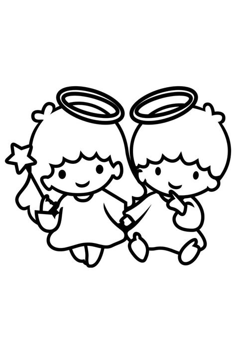 Kiki and Lala as angels. The Little Twin Stars are a pair of characters from the Japanese company Sanrio, makers of Hello Kitty. Kiki And Lala, Hello Kitty Decorations, Angel Cat, Drawings Of Friends, Hello Kitty Iphone Wallpaper, Twin Stars, Doodle Art Designs, Ying Yang, Cute Easy Drawings