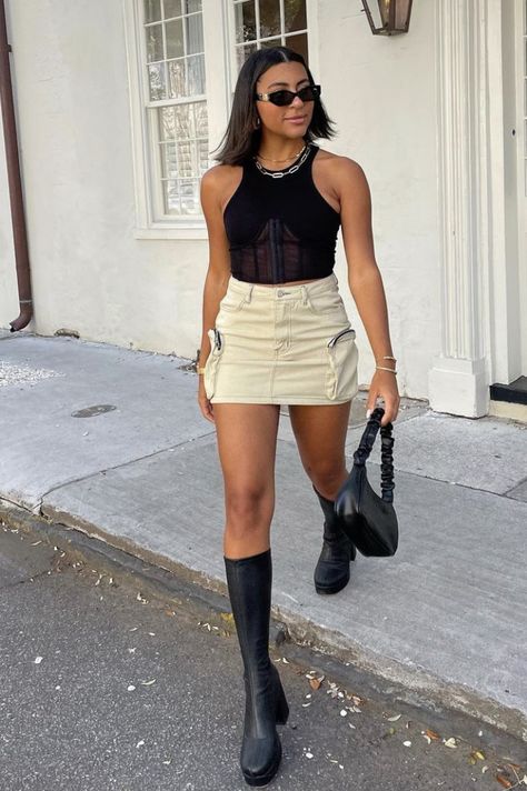 Khaki Cargo Skirt Outfit, Brown Cargo Skirt Outfit, Beige Cargo Skirt Outfit, Khaki Mini Skirt Outfit, Brown Mini Skirt Outfit, Y2k Mini Skirt Outfit, Beige Skirt Outfit, Cargo Skirt Outfit, Weeknd Concert