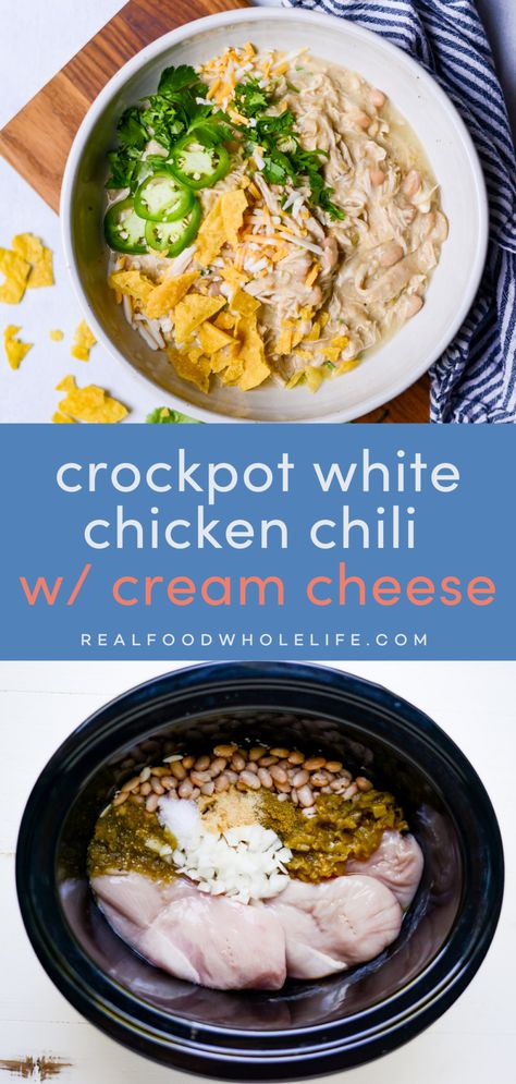 Slow Cooker White Chicken Chili w/ Cream Cheese Easy Crockpot White Chicken Chili, Weight Watchers White Chicken Chili, Best White Chicken Chili, Slow Cooker White Chicken Chili, Chicken Taco Chili, White Chicken Chili Slow Cooker, Slow Cooker Chicken Chili, Crockpot White Chicken Chili, White Chili Chicken Recipe