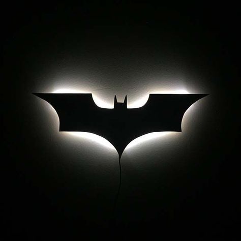 The Handmade LED Wall Lamp Lets You Call Batman with His Sign Batman Sign, Batman Light, Logo Batman, Batman Wall, Wing Wall, Baby Night Light, Lighting Logo, Kids Night, Night Light Kids