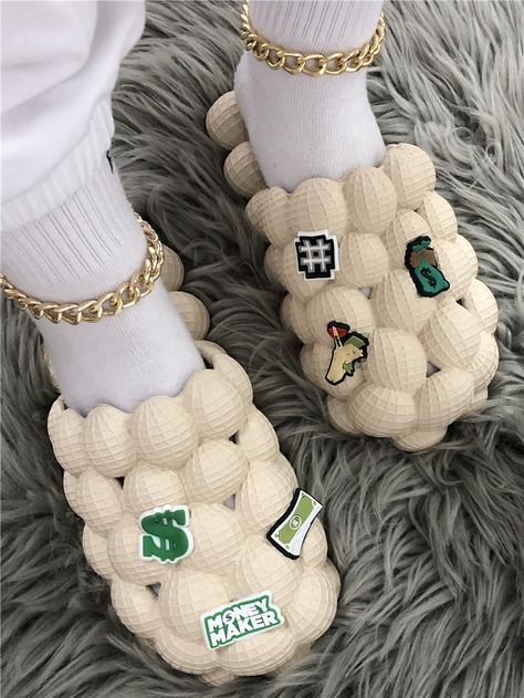 Bubble Sandals, Bubble Slippers, Funny Bubbles, Sandals 2022, Bubble Slides, Bubble Ball, Letter Decor, Purple Details, Fur Shoes