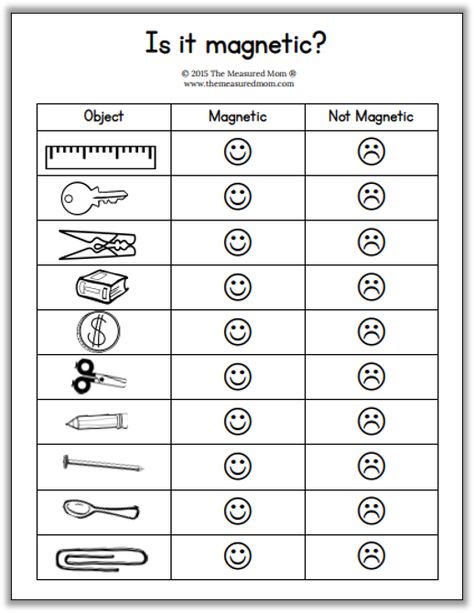 Magnet worksheet for kids - The Measured Mom Magnet Worksheet, Science Kindergarten Worksheets, Science Experience, Magnet Activities, 3d Tiskárna, Measured Mom, Preschool Science Activities, Homeschool Worksheets, First Grade Worksheets