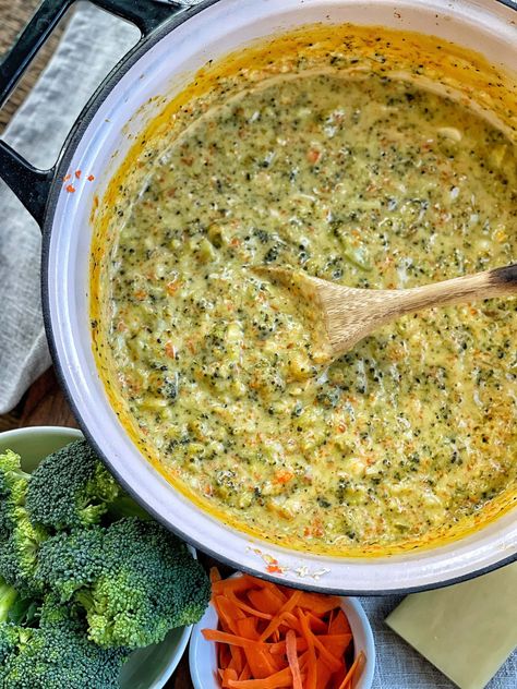 Your favorite creamy, indulgent soup but lightened up: Broccoli Cheddar Soup.  This lightened-up broccoli cheddar soup is creamy, satisfying, and packed with vegetables, so you can feel good about eating it.  Serve this soup on its own, or alongside a sandwich, wrap or salad for your own "you choose two" combo at home. Store this soup in mason jars in the fridge for an easy meal prep lunch for the week. Prep Lunch For The Week, Sweet Savory And Steph, Lunch For The Week, Soup And Salad Combo, Creamy Potato Leek Soup, Easy Meal Prep Lunches, Meal Prep Menu, Healthy Butternut Squash, Slow Cooker Creamy Chicken