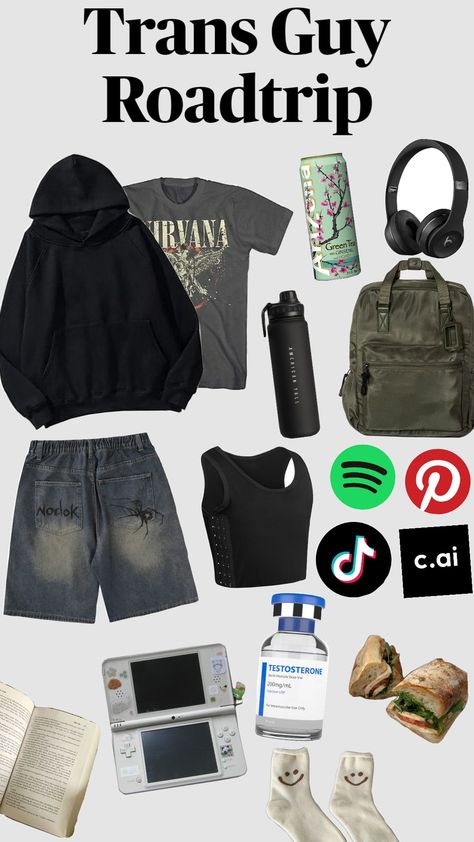 #roadtrip #trans #transgender #lgbtqia #lgbtq #ftm #transguy #vacation Trans Ftm Clothes, Trans Style Ftm, Transmasc Names Ideas, Ftm Aesthetic Outfit, Trans Outfits Ftm For School, Ftm Tips For School, Transgender Outfits Ftm, Ftm Style, Trans Names