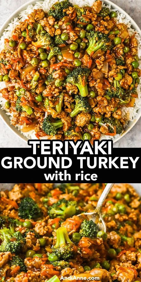 This Teriyaki Ground Turkey with Broccoli and Peas is the answer to all your dinner needs. Made in just 20 minutes, this rice bowl is a game changer for busy weeknights. The teriyaki ground turkey combines with the vibrant colors of the broccoli and peas, while the tangy teriyaki sauce brings all the flavors together. Get ready to impress at dinner time with this easy-to-make recipe that's not only healthy but deliciously satisfying too. Ground Turkey With Rice, Teriyaki Ground Turkey, Ground Turkey Broccoli, Turkey Broccoli, Teriyaki Turkey, Dinners Under 500 Calories, Turkey Rice, Ground Turkey Recipes Healthy, Healthy Bowls Recipes