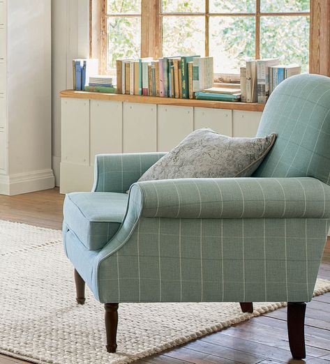 Sage Green Armchair, Team Kahoy, Plaid Accent Chair, Green Living Room Color Scheme, Board Mood, Green Kitchen Decor, Cottage Farmhouse Decor, Flat Decor, Green Armchair