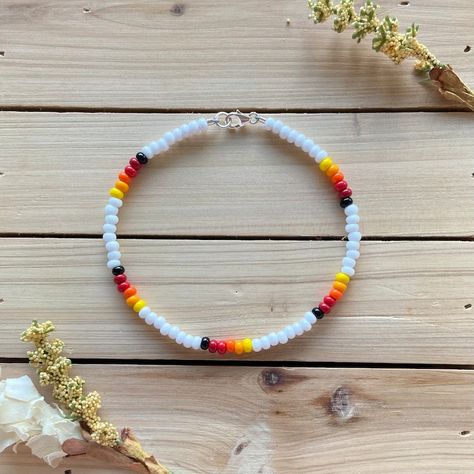 Fire Beaded Anklet Seed Bead Anklet Beach Anklet Ankle - Etsy Canada Glass Bead Anklet Ideas, Anklet Ideas Bead, Anklet Designs Beads, Beaded Anklets Boho, Beads Anklets Ideas, Seed Bead Bracelet Ideas, Diy Anklets, Anklet Beads, Anklets Beaded