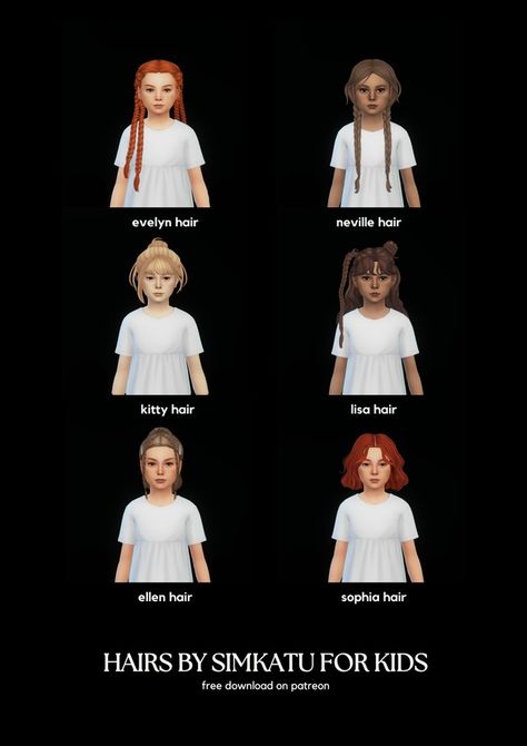 kids hair conversion | Patreon Ts4 Hair, Lisa Hair, Sims 4 Black Hair, Cc Hair, Pelo Sims, Sims 4 Children, Tumblr Sims 4, Sims Ideas, Sims Hair