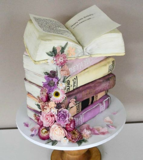 Library Cake, Books Cake, Piped Flowers, Book Birthday Parties, Book Cake, Bridal Shower Tea, Crazy Cakes, Dream Cake, Wafer Paper