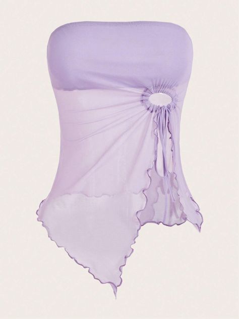 SHEIN ICON Drawstring Side Asymmetrical Hem Mesh Tube Top | SHEIN USA Cute Purple Tops, Light Purple Outfit, Lilac Clothing, Top Lila, Purple Clothes, Purple Outfit, Purple Tops, Tulle Top, Purple Fits