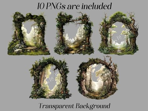 Forest Diorama, Gate Entrance, Mystic Forest, Forest Gate, Watercolor Forest, Frame Clipart, Enchanted Forest, Enchanted, Png Files