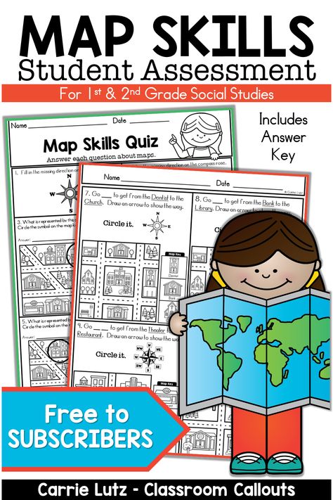 Map Skills Student Assessment 1st Grade Social Studies Freebie 1st Grade Map Skills Worksheets, Maps For Kindergarten Social Studies, Map Anchor Chart Social Studies, Teaching Map Skills 1st Grade, Second Grade Curriculum Map, Student Assessment, Map Skills, Social Studies Worksheets, Free Maps