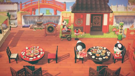 Chinatown Animal Crossing, Animal Crossing Chinese Restaurant, Animal Crossing Sushi Restaurant, Acnh Builds, Japanese Island, Animal Crossing 3ds, Animals Crossing, Acnh Ideas, Acnh Inspo