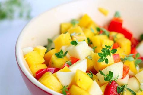 Tropical Fruit Salsa Salsa For Fish, Olive Oil Substitute, Apple Salsa, Fruit Salsa Recipe, Oil Substitute, Baked Tortilla Chips, Scd Recipes, Fruit Salsa, Mango Salad