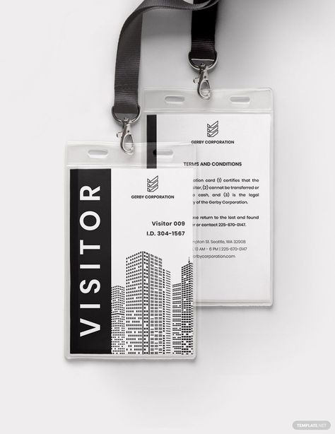 Visitor Access ID Card Template Event Badge Design, Identity Card Design, Lacing Cards, Cmf Design, Company Id, Badge Template, Education Templates, Id Card Template, Visual Identity Design