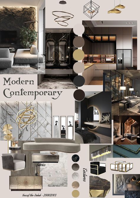 Modern Contemporary Moodboard Residence Mood Board, Contemporary Theme Interior Design, Furniture Design Mood Board, Modern House Mood Board, Moodboard Kitchen Design, Interior Moodboard Presentation, Interior Design Collage Mood Boards, Luxury Interior Mood Board, Contemporary Mood Board Interior Design