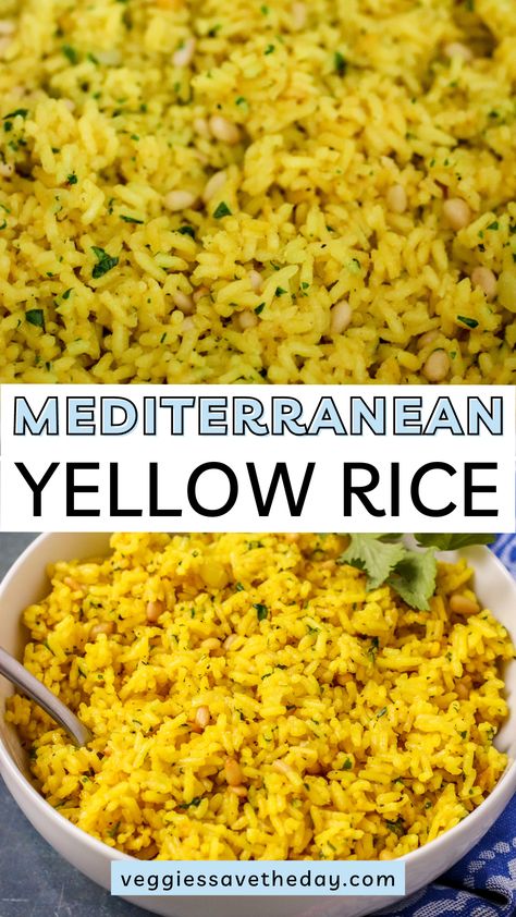 Mediterranean Yellow Rice, Mexican Sauce Recipes, Cumin Recipes, Yellow Rice Recipes, Cooking With Turmeric, Vegan Mediterranean, Mediterranean Recipes Healthy, Vegetable Kebabs, Rice On The Stove