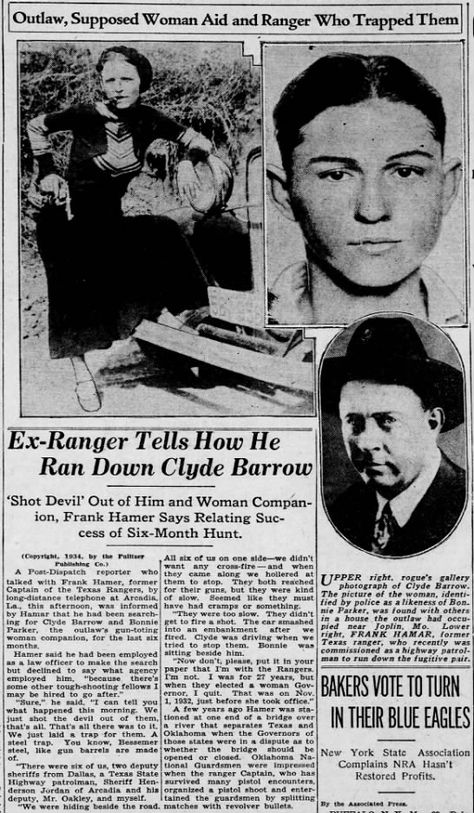 Clipping found in St. Louis Post-Dispatch in St. Louis, Missouri on May 23, 1934. Ex-Ranger tells about killing Bonnie and Clyde. Bonnie And Clyde, Bonnie Clyde, Bonnie N Clyde, Newspaper Archives, St Louis Missouri, Underworld, May 23, One Sided, St Louis