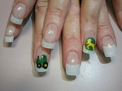 John Deere Nails Tractor Nail Art, Tractor Nails Designs, Tractor Nails, John Deere Nails, Crochet John Deere Tractor Pattern, Crochet John Deere Blanket, Hunting Nails, John Deere Room, Deer Nails