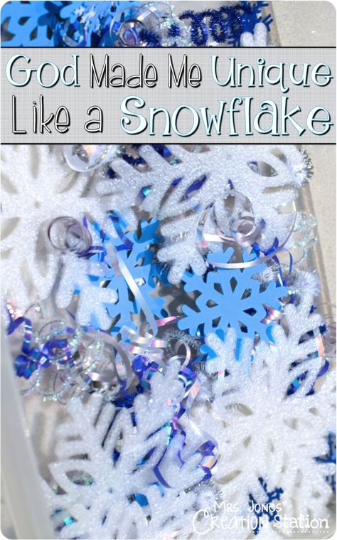 God Made Me Unique Like a Snowflake - Mrs. Jones' Creation Station God Made Me Unique, Toddler Bible Crafts, Unique Like A Snowflake, Kids Ministry Lessons, Christian Kids Activities, Discovery Zone, Toddler Bible, School Kids Crafts, Children's Church Crafts