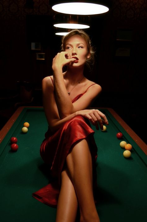 Billiard Photography, Pool Table Photoshoot, Billiards Aesthetic, Creative Shoot, City Shoot, Studio Photography Poses, Creative Photoshoot Ideas, Honey Bunny, Model Inspo