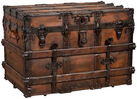 One Kings Lane Vintage Antique Indonesian Travel Treasure Chest - FEA Home Sweater Box, Vintage Steamer Trunk, Suitcase Decor, Store Blankets, Antique Coffee Tables, Wood Trunk, Antique Trunk, Trunks And Chests, Vintage Trunks