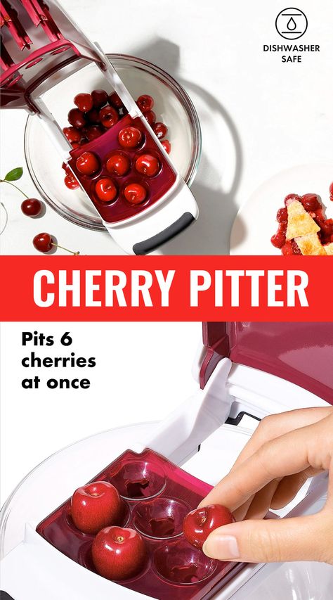 Love cherries but hate spitting our the seed or having to manually pit them for recipes and little kids? This easy pitter quickly pits and releases cherries directly into bowls for more cherries with less mess! Easy-to-access tray catches pits for up to a pound of cherries at a time. Dishwasher safe, BPA free #pitter #cherrypitter #fastpitter #cherrytool #kitchengadget #kitchenmusthave #kitchenhack #momhack #timesaver #cherry Cherry Pitter, Time Saver, Mom Hacks, Kitchen Utensils Gadgets, Good Grips, Kitchen Hacks, Quick Release, Kitchen Utensils