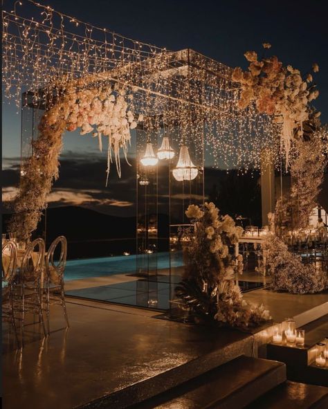 Destination Nikkah, Pool Wedding Decorations, Elegant Wedding Colors, Dream Wedding Reception, Pre Wedding Videos, Wedding Entrance Decor, Yacht Wedding, Dream Wedding Decorations, Ocean Wedding