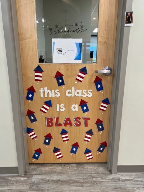 July Preschool Door Ideas, July Daycare Door Theme, July Boards For Preschool, 4th Of July Bulletin Board Ideas Preschool, July 4th Door Decorations Classroom, July Window Display Ideas Preschool, Forth Of July Door Decorations Classroom, Memorial Day Door Decorations Classroom, Fourth Of July Classroom Decorations