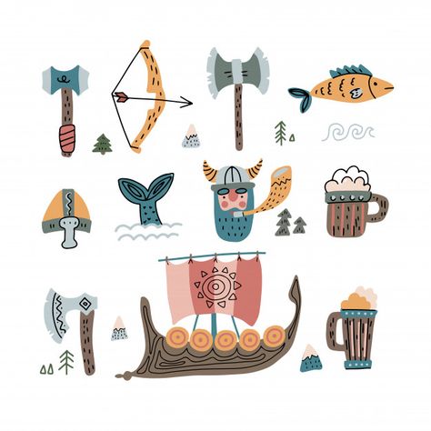 Vikings Illustration, Viking Cake, Viking Nursery, Vikings Banner, Viking Illustration, Viking Birthday, Swedish Vikings, Banner Doodle, Viking Baby