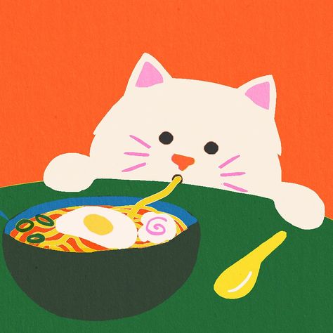 Naomi Wilkinson Illustration Naomi Wilkinson, Pastel Poster, Artwork For Home, Love Illustration, Cats Illustration, Ramen Noodles, Wall Gallery, New Print, Cat Love