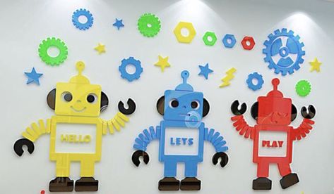 Technology Classroom Decor, Robot Classroom, Preschool Classroom Themes, Robot Decorations, Paper Picture Frames, Robot Theme, Technology Theme, Robot Party, Classroom Art