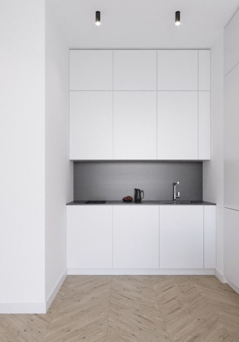 White Mini Kitchen, Kitchen Small Minimalist, Ikea Kitchenette Small Spaces, White Kitchenette, Kitchenette Ikea, Small Kitchen Design Apartment, Wardrobe Door Designs, Latest Living Room Designs, Minimal Kitchen