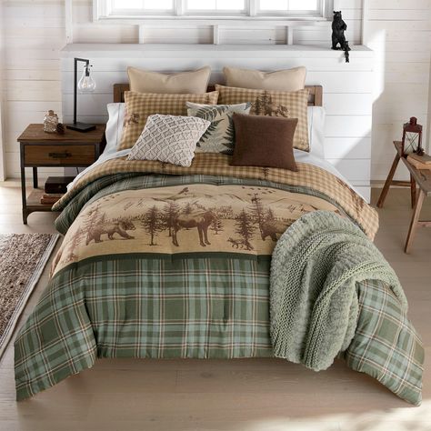 PRICES MAY VARY. OUTDOOR THEME: Bring the essence of the outdoors into your bedroom with the 3-piece Spruce Trail comforter bedding set. This ensemble boasts a hopscotch patchwork design, seamlessly weaving together classic plaid patterns and majestic deer motifs. MULTI-PUPOSE: Get the family together for movie night and snuggle with our reversible comforters and matching pillowcases. They enhance your beds, lounge chairs, and camp set-up. Designed with lighthearted versatility, they work for an Earthy Rustic Decor, Country Comforter, Bear Home Decor, Plush Comforter, Majestic Deer, Camping Set Up, Comforter Bedding, Reversible Comforter, Comforter Bedding Sets