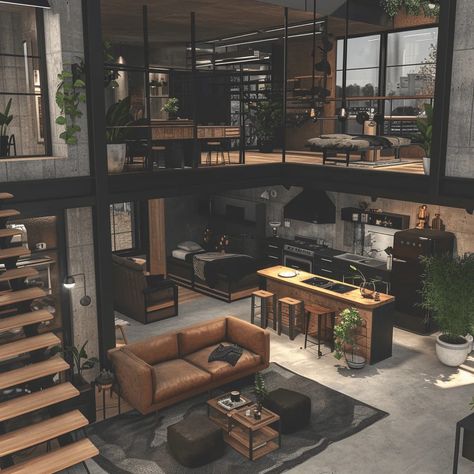 39 Industrial Living Room Ideas That Will Make Your Friends Envious Industrial Dark Living Room, Living Room Cafe Style, Industrial Steampunk Interior Design, Industrial House Interior, Industrial Home Interior, Industrial Style Apartment, Industrial Home Exterior, Industrial Loft Apartment, Modern Industrial House