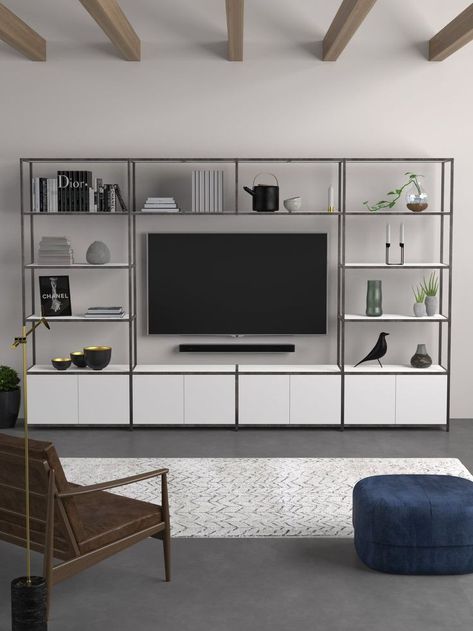 (paid link) We've curated a selection of creative solutions to make a energetic room TV plan that you can be superior of, whether that be contiguously ... Tv Bookcase, Living Room Cupboards, Tv Storage Unit, Shelving Design, Tv Unit Design, Tv Decor, Media Wall, Shelf Design, Wall Mounted Shelves