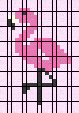 Flamingo Alpha Pattern, Flamingo Pixel Art, Pixel Art Grid Small, Easy Tapestry Crochet Patterns, Easy Alpha Patterns, Simple Pixel Art Patterns, Flamingo Cross Stitch, Pixel Art Animals, Flamingo Animal