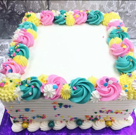 Our Rosette Top Boarder with Sprinkles is a great choice for any occasion! Can be customized with your choice of up to 3 frosting colors and choice of sprinkles! Sprinkle Sheet Cake, Birthday Sheet Cake, Sprinkle Birthday, Rosette Top, Sheet Cake Designs, Cake Design Inspiration, Frosting Colors, Birthday Sheet Cakes, Tres Leches Cake