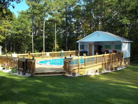 Intex Inground Pool, Decking Around Above Ground Pool, Half Above Ground Pool Ideas, Back Deck With Pool, Pool Landscape Ideas, Ground Plan, Oval Pool, Pool Deck Plans, Dream Backyard Pool