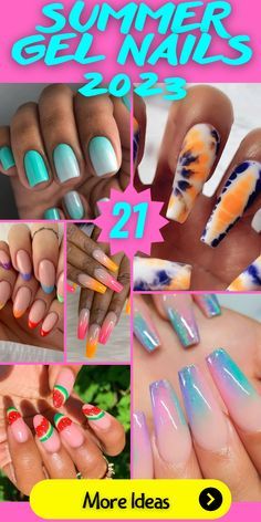 Gel Nail Designs Summer 2023, Fun Summer Nails Design 2023, Fun Tip Nails, Summer Nails 2023 Gel Designs, Summer Nails 2023 Color Trends Long, Trendy Short Nails Summer Gel, Blue Gel Nails Ideas Art Designs, Vibrant Summer Nails 2023, Summer Nails 2023 Gel Long