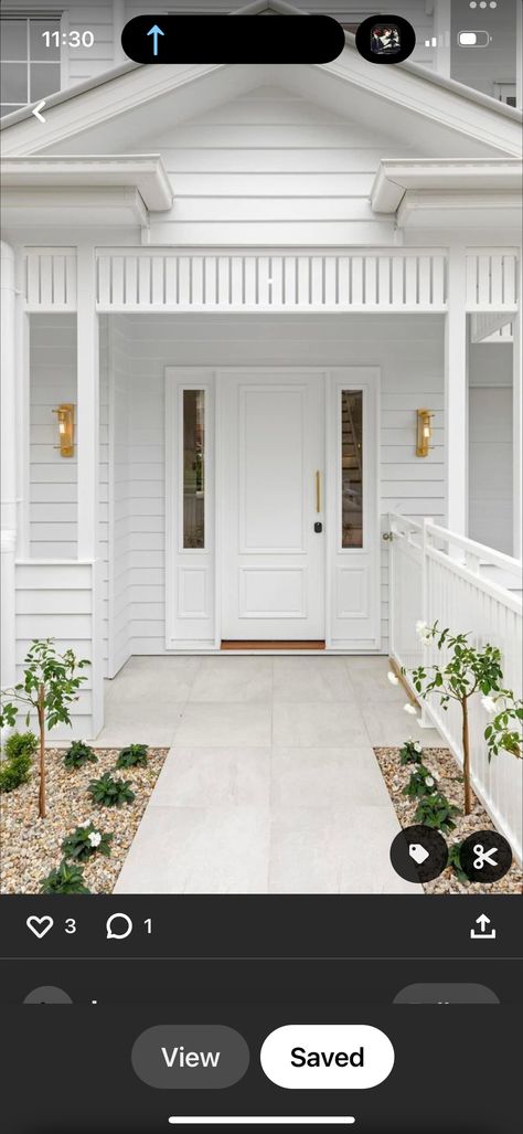 Hamptons Driveway, Surfmist Exterior, Weatherboard House Exterior, Weatherboard Exterior, Hamptons House Exterior, Column Ideas, Weatherboard House, House Colour, House Colours