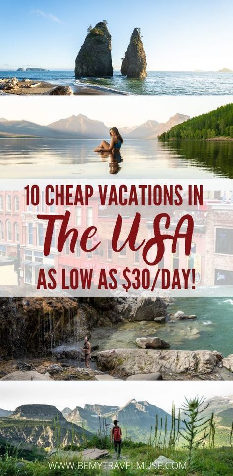 Planning a budget holiday in the USA? Here are 10 of the cheapest vacations in the US, some as low as $30/day! Plan an affordable holiday with this awesome list now. Cheap Vacations, Vacations In The Us, Road Trip Places, Cheap Places To Travel, Vacation Locations, Cheap Vacation, Vacation Usa, Dream Travel Destinations, On The Road Again