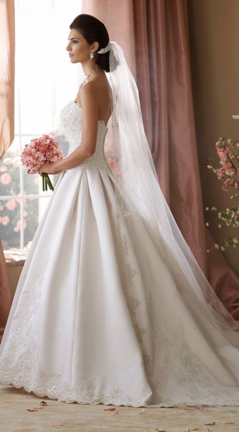 David Tutera for Mon Cheri Spring 2014 Bridal Collection - Belle The Magazine Satin Ball Gown Wedding Dress, Beaded Wedding Veils, Glamour Wedding, David Tutera, Pnina Tornai, Wedding Dresses 2014, 2015 Wedding Dresses, Marriage Ceremony, Mon Cheri