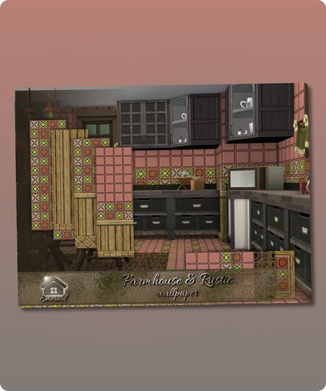 Sims 4 Build / Walls / Floor CC: Farmhouse   038  Rustic Wallpaper By Emerald Sims 4 Cc Floors And Walls, Sims 4 Cc Walls And Floors, Sims Wallpaper Cc, Sims Farmhouse, Sims 4 Shabby Chic, Sims 4 Farmhouse, Hall House, Sims 4 Cc Download, Rustic Wallpaper