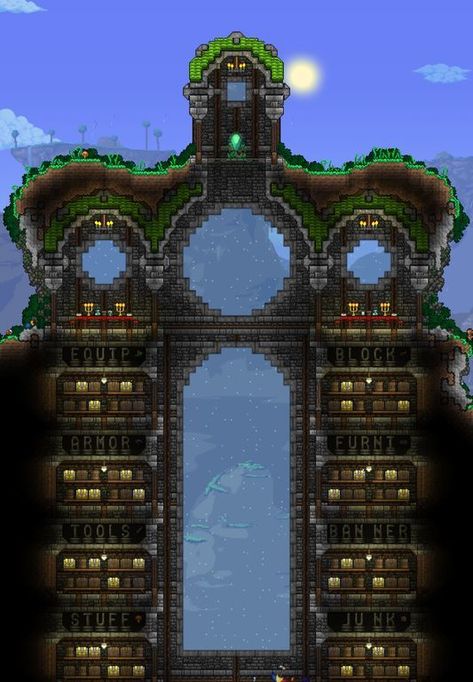 Terraria House Ideas Cool Terraria Houses, Terraria Mega Base, Terraria Base Design, Terraria Storage Room Ideas, Terraria Storage Room, Terraria Base Ideas, Simple Cabins, Terraria Castle, Terraria Base