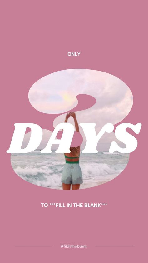 Trendy, 3-Day Countdown Template for Instagram Stories. Add your own pictures to this pre-made template in Canva!😁#InstagramStoryTemplates #FreeDesignResources #SocialMediaTemplates #CreativeContentIdeas #PinterestInspiration Countdown Ig Story Ideas, Instagram Campaign Post Ideas, Instagram Takeover Template, Instagram Story Event Promotion, Countdown Stories Instagram, Countdown Graphic Design Inspiration, Insta Introduction Post, Count Down Ideas Instagram, Instagram Story Elements