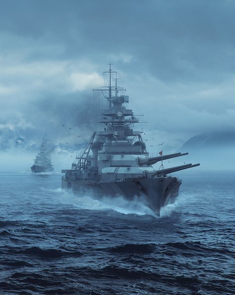 World Of Warships Wallpaper, Bismarck Battleship, Yamato Battleship, Navy Art, Prinz Eugen, Military Wallpaper, Military Drawings, Us Navy Ships, Military Artwork