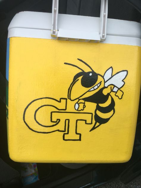 Georgia tech painted cooler Formal Cooler Ideas, Formal Cooler, Kappa Sigma, Cooler Ideas, Frat Coolers, Cooler Painting, Phi Mu, Sigma Kappa, Georgia Tech