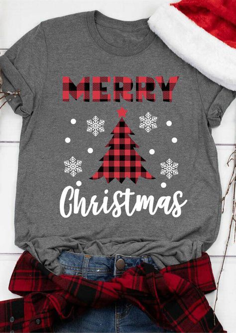 Diy Christmas Shirts For Women, Christmas Tshirt Ideas, Christmas Shirt Ideas, Diy Christmas Shirts, Merry Christmas Snowflakes, Christmas Tee Shirts, Plaid And Leopard, Christmas T Shirt Design, Plaid Christmas Tree